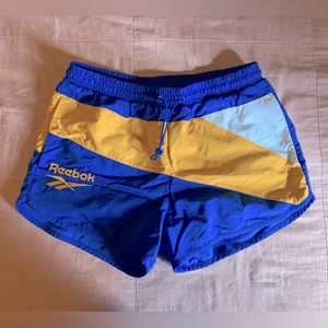 Vintage Reebok Classic Running Shorts Womens Embroidered Blue Yellow White